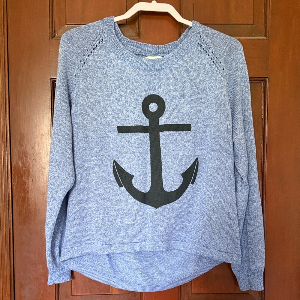 Vintage Havana Light Blue Crewneck Sweater with Black Anchor Graphic
